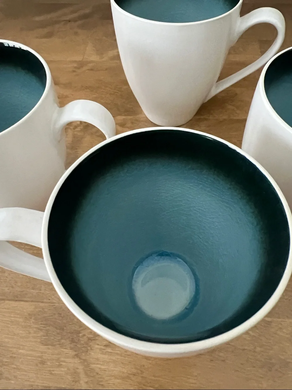 West Elm Ivory Ceramic Mugs with Deep Blue Crackle Fade Interior - Set/4